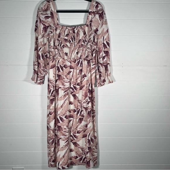 House Of Harlow 1960 Revolve Linen Floral Square Neck Midi Dress Size Medium - Picture 6 of 9